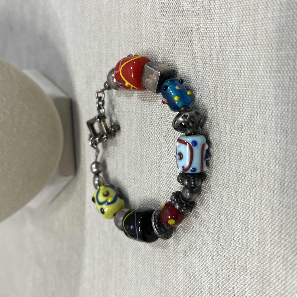 Vintage Silpada Beaded Bracelet‎ Multicolored Beads Metallic Chain 8 Inch